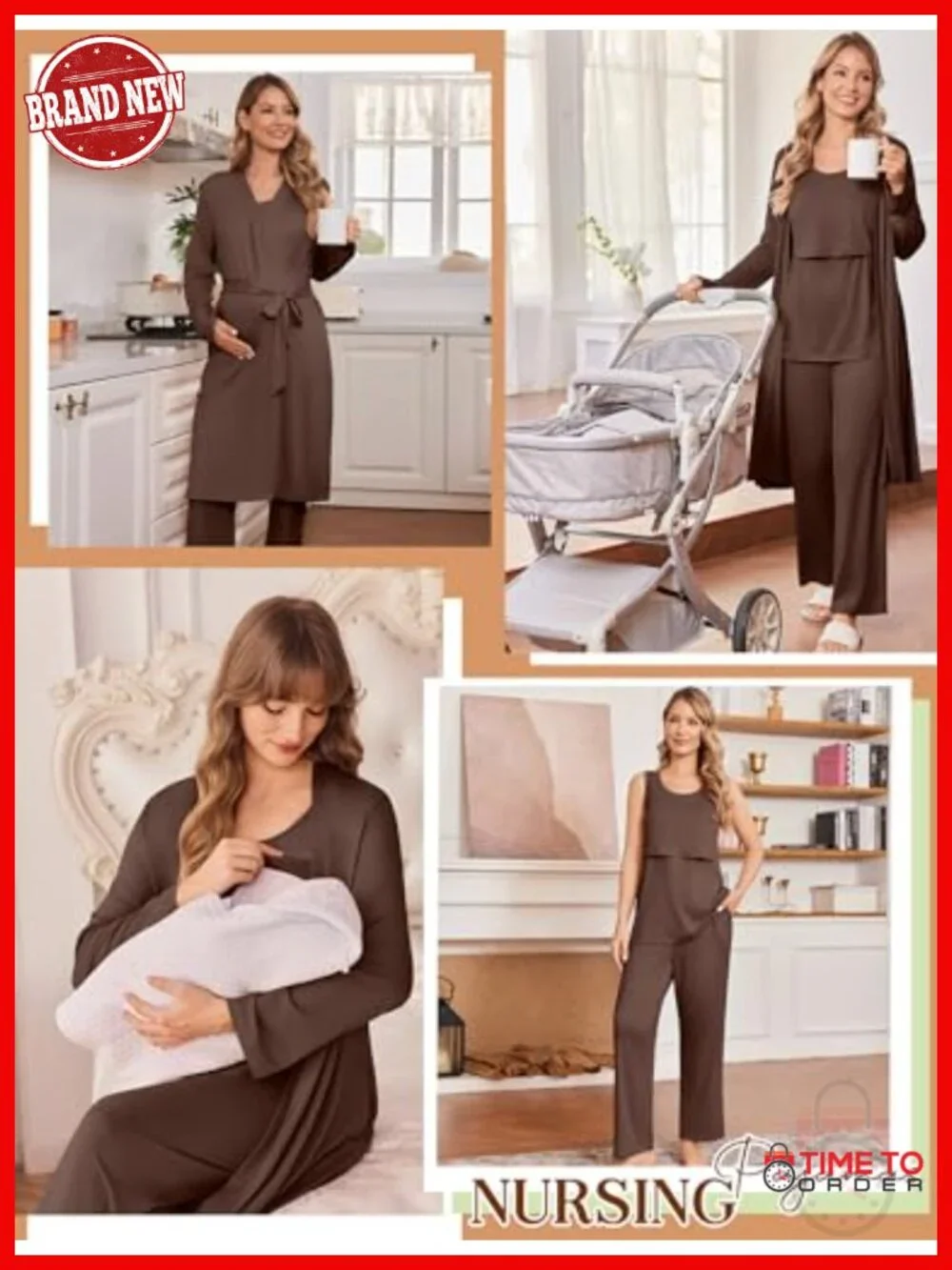 Maternity Nursing Pajama Set - 3 Piece with Robe, Tank, and Pants